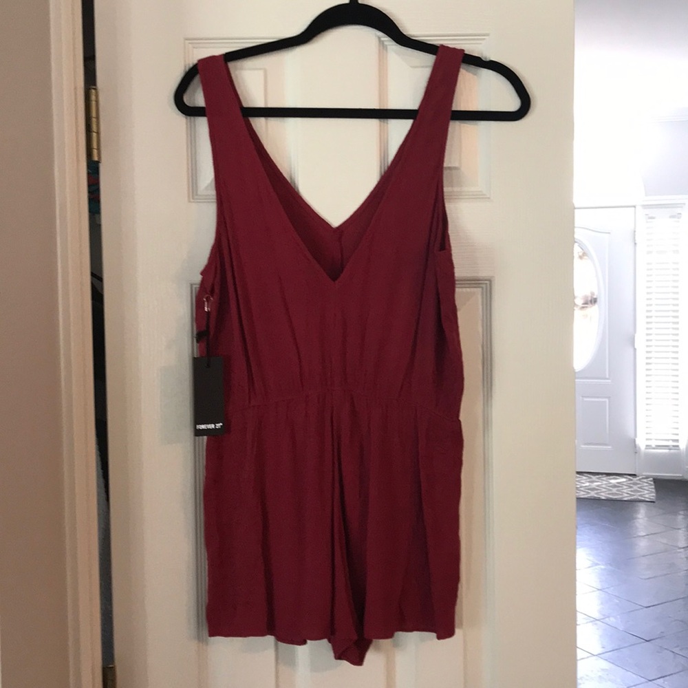 F21 red/magenta romper